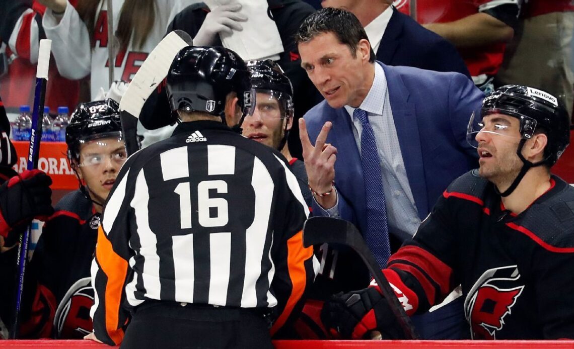 Carolina Hurricanes coach Rod Brind'Amour contends goalie was interfered with on 2nd-period goal