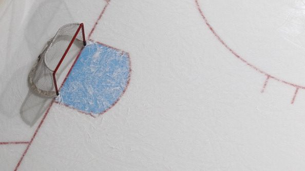 An empty ice hockey net