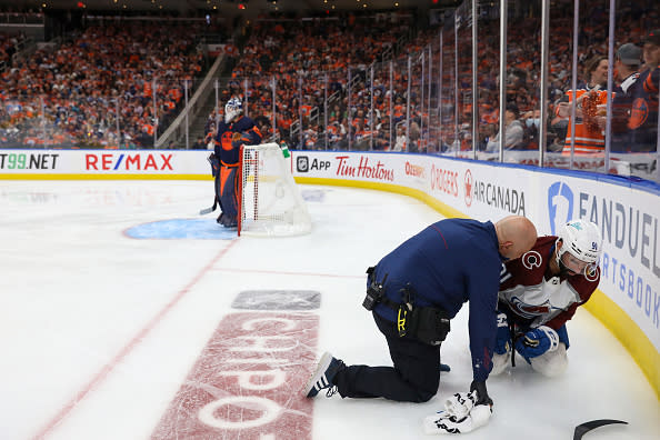 Nazem Kadri injured on Evander Kane hit