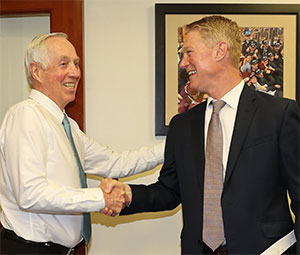 New BC coach Greg Brown (r.) with Jerry York.