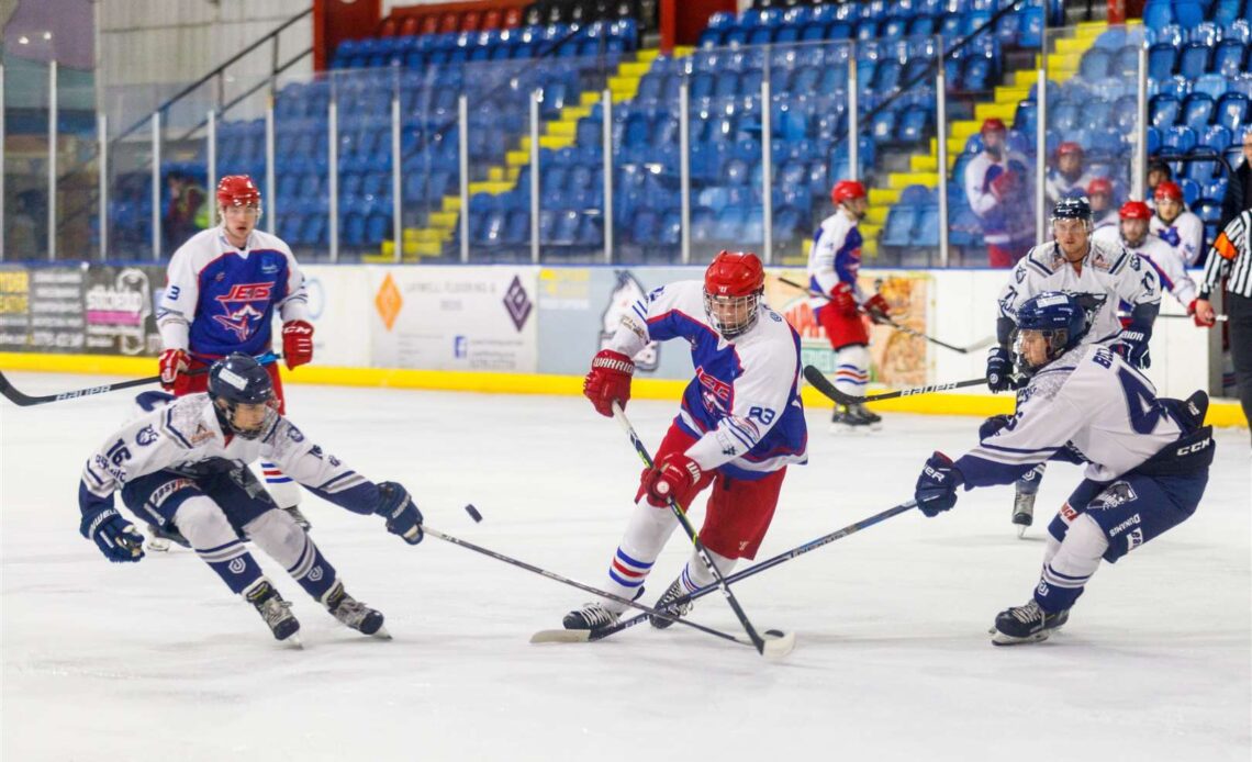 Brandon Chard and Matty Bell defend a Slough attack before the game at Planet Ice was abandoned Picture: David Trevallion