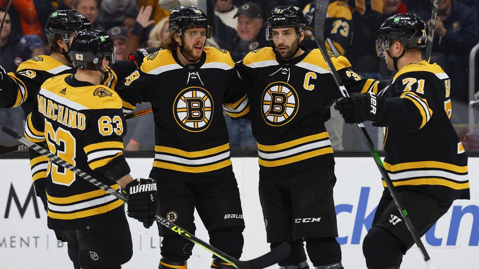 The Boston Bruins are playing at a pace never seen before in the NHL.(Credit: Winslow Townson-USA TODAY Sports)