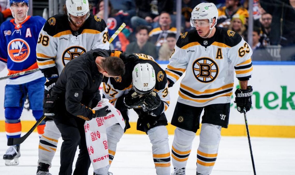 Brad Marchand marvels at Patrice Bergeron's toughness after taking puck to face