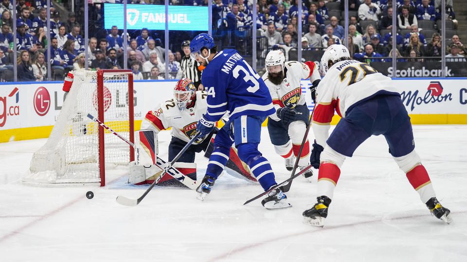 Sergei Bobrovsky (72) was a man on a mission as the Panthers took a 2-0 stranglehold on the Leafs in their second-round series. (Photo by Kevin Sousa/NHLI via Getty Images)