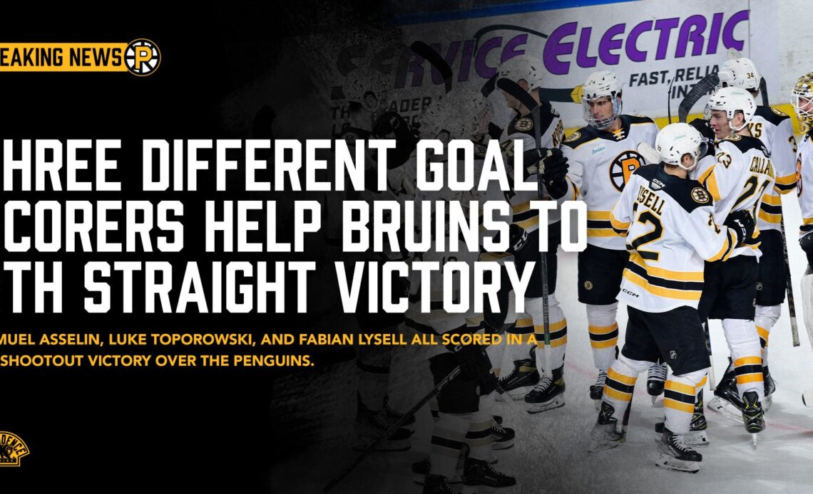 THREE DIFFERENT GOAL SCORERS HELP P-BRUINS TO EIGHTH STRAIGHT VICTORY