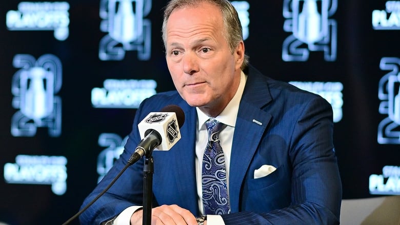 NHL head coach addresses reporters at a news conference after his team was eliminated from the Stanley Cup playoffs on April 25, 2024.