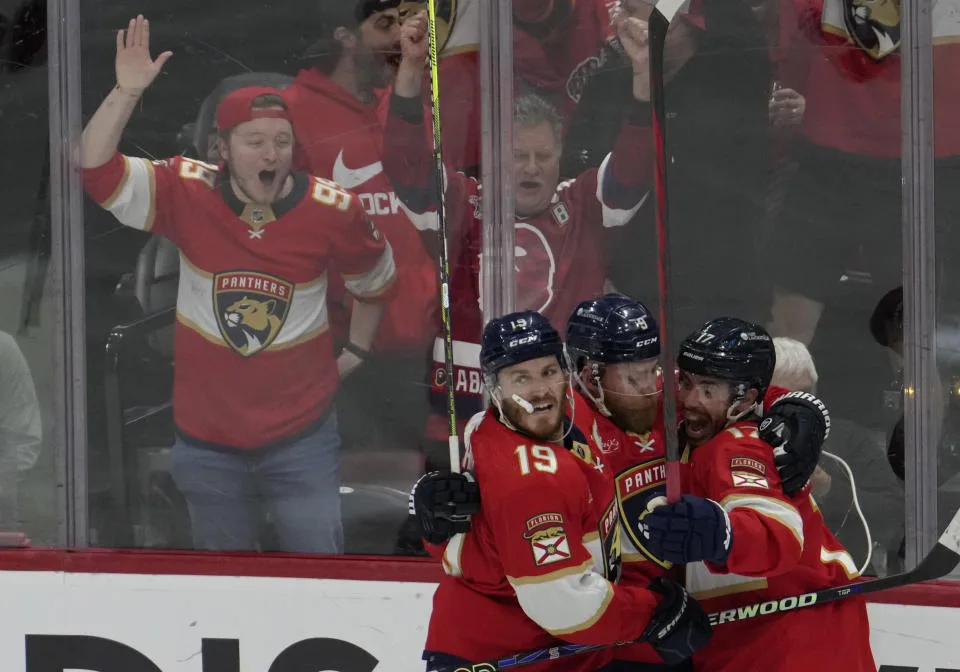 Carter Verhaeghe, Evan Rodrigues and Eetu Luostarinen provided the goals and Sergei Bobrovsky stopped 32 Oilers shots as the Panthers won Game 1 of the Stanley Cup Final. (Photo by Andrew Bershaw/Icon Sportswire via Getty Images)