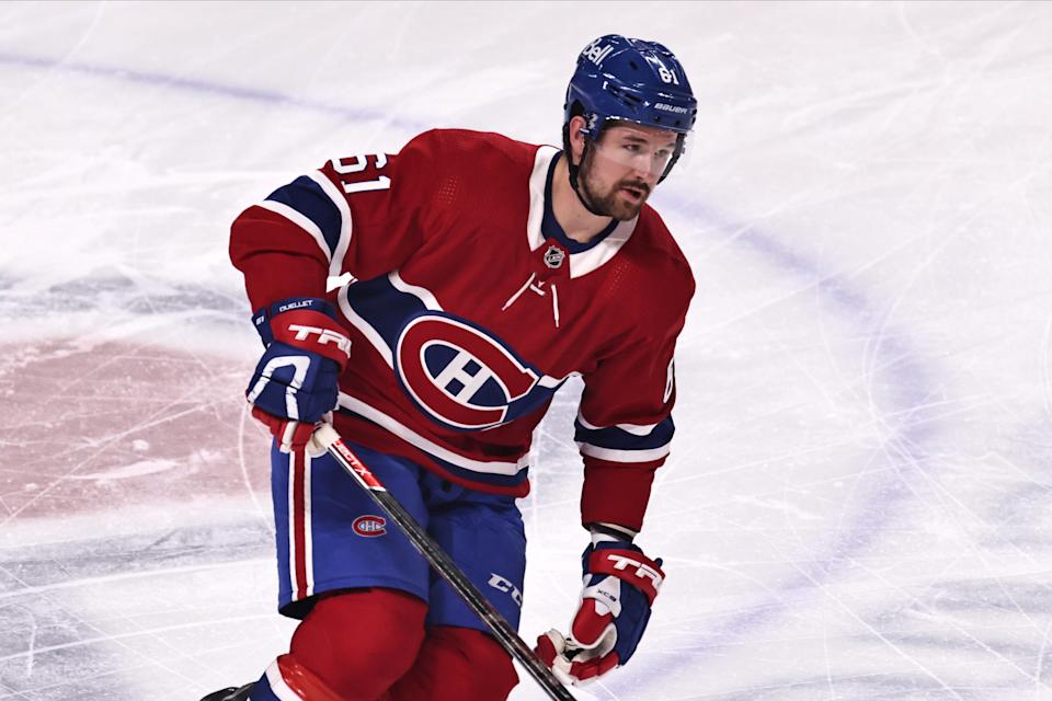 Xavier Ouellet playing for the Montreal Canadiens in 2021. ©  Jean-Yves Ahern-Imagn Images